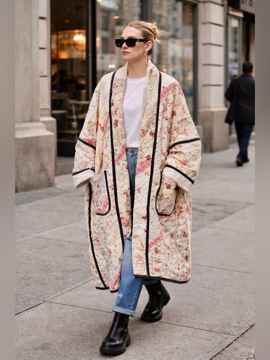 Handmade Jackets & Blazers - 💗SOLD💗 HANDMADE Quilted Floral and Patchwork Long Coat in Cream and Pink O/S